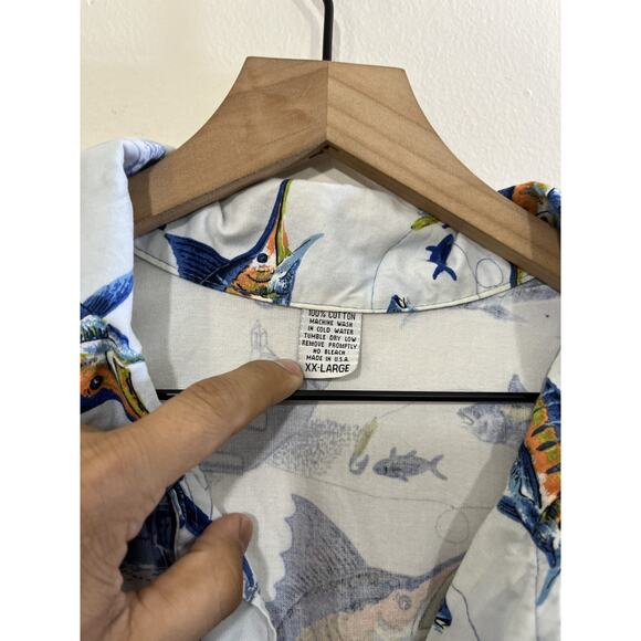 90s Camp Button Up Shirt 2XL Marlin Fish Boat Fisherman Resort Vacation Resort - Picture 3 of 11